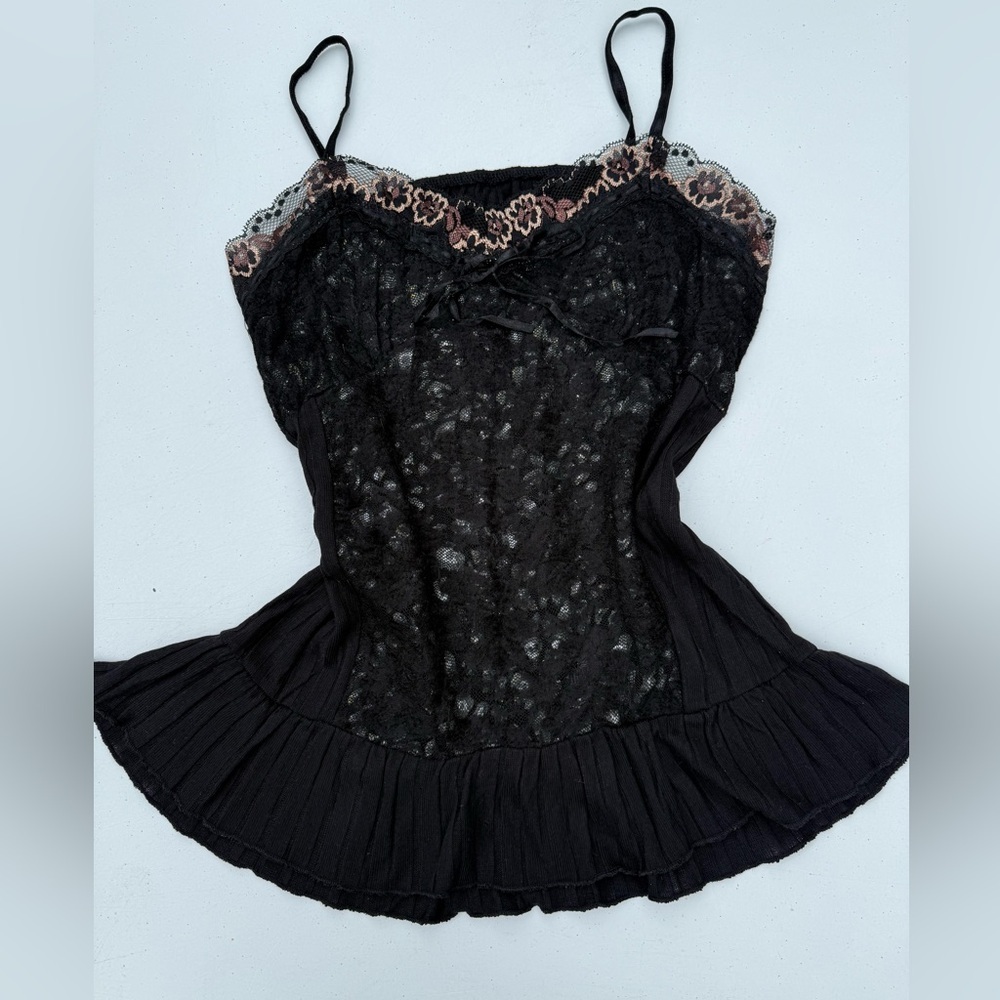 Y2K black lace sheer cami top made in Korea